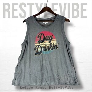 MAURICES Women’s Size XL Top Tank Graphic Sleeveless Tee Day Drinkin’ Print NWT